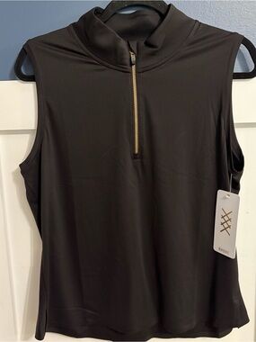 Rhone CourseToCourt Sleeveless Zip Mock Tank Black Size Large NWT